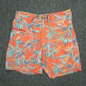Patagonia Board Shorts Mens 30 Orange Floral‎ Printed Wavefarer Swim Shorts